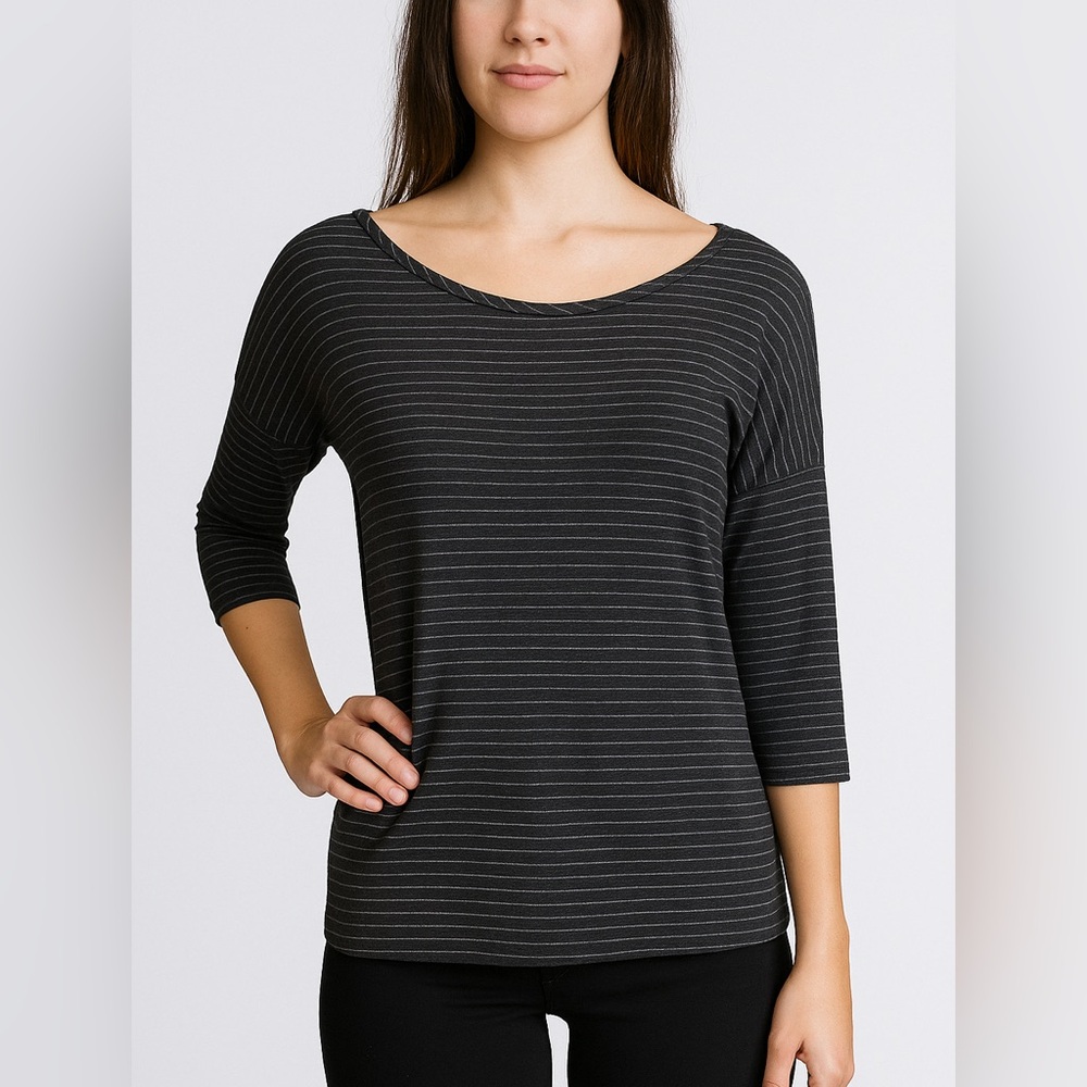 Michael Stars Stipend 1/2 sleeve Black Sliver Top‎ Metallic One Size